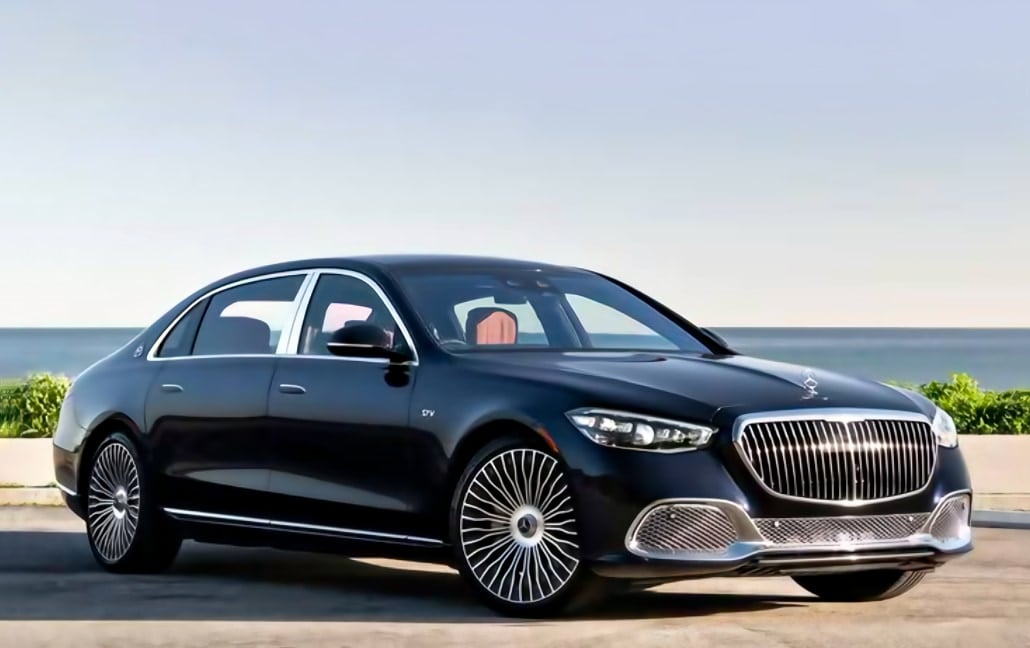 Black Mercedes-Maybach S680 beside the waterfront